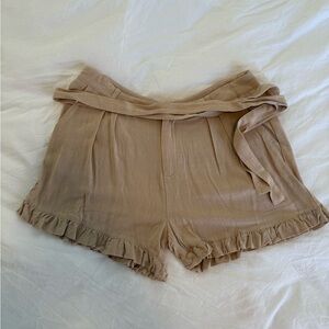 Easel High Waist Tan Ruffle Shorts